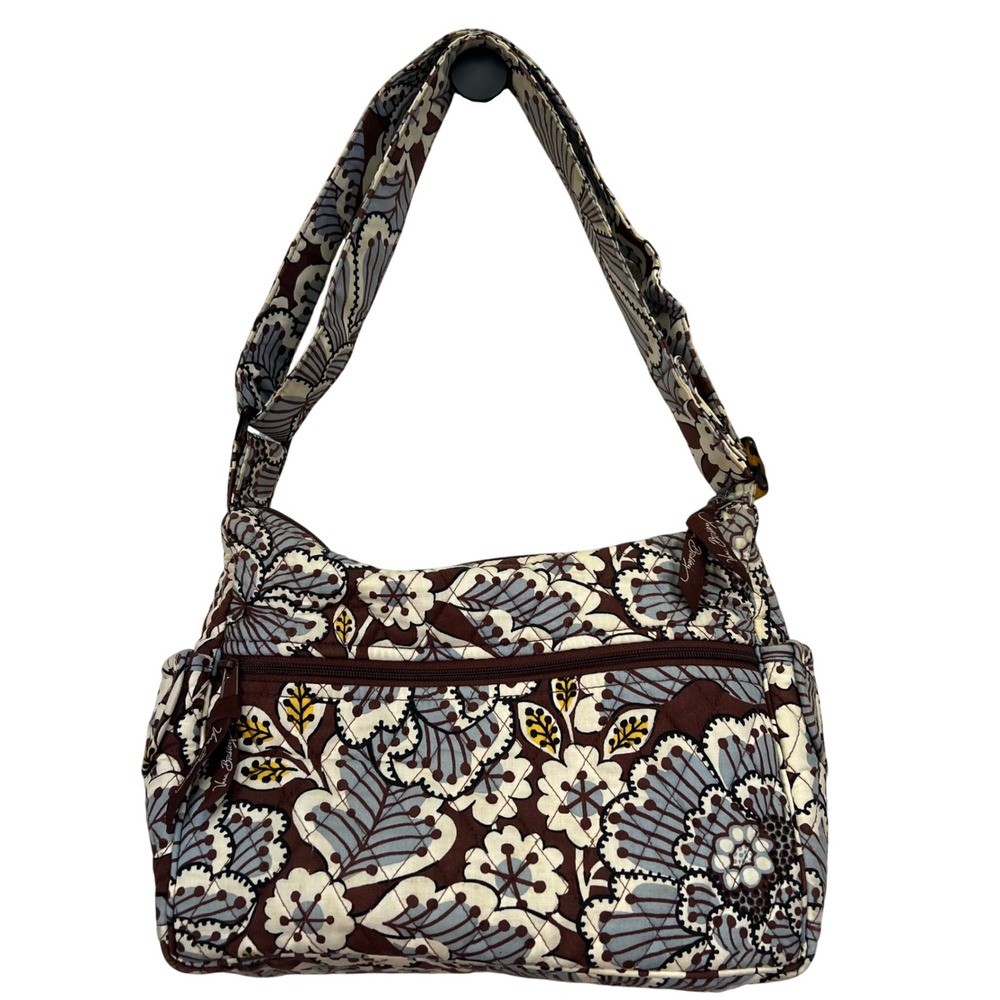 Vera Bradley On The Go Quilted Crossbody Shoulder Bag Slate Blooms Tortoiseshell